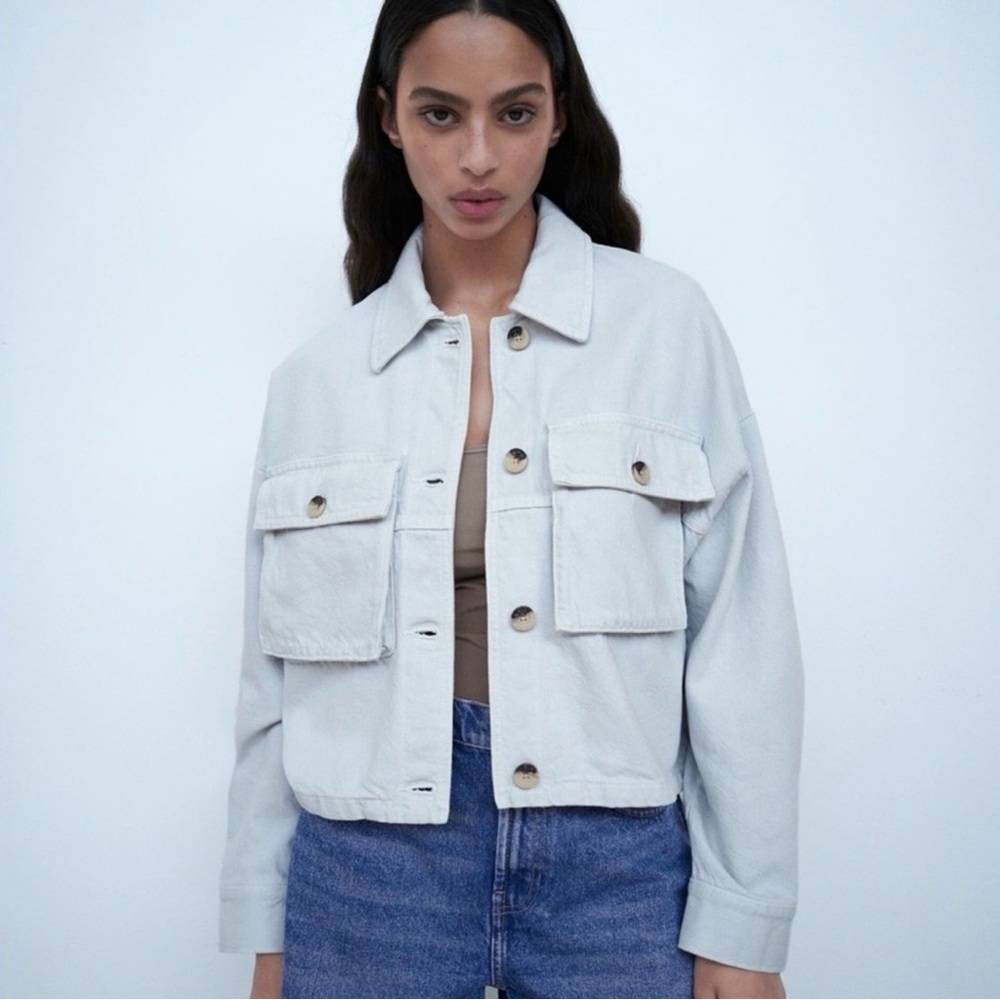 Zara Light Gray Cropped Jean Jacket